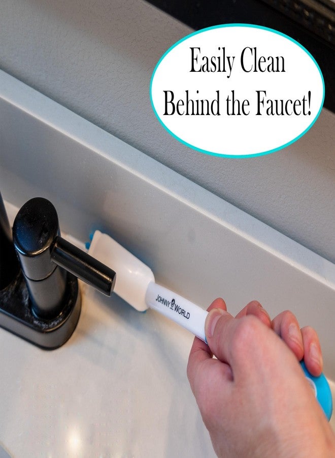 Johnny World The Behind The Faucet Brush! Clean Hard to Reach Areas in Your Kitchen and Bathroom - Easily Clean Water and soap Residue Around The Sink. Two Pack Includes Hanging Hooks for Storage Under The Sink. - Image 2