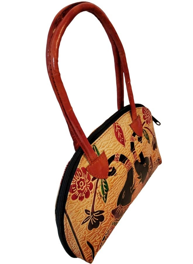 CLASSIQUE Shantiniketan Pure Leather Traditional Printed Handbag Purse for Women Batua Dual Elephant - Image 4