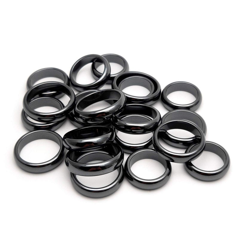 Morchic 20Pcs Pack Hematite Stone Rings for Women & Men, Unisex Plain Band Set (6mm Width) - Mixed Sizes 6-12, Chakra Balancing, Polished Gemstone, Gift Ready - Image 1