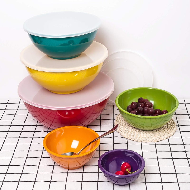 KX-WARE Melamine Mixing Bowls with Lids - 6 Piece Melamine Bowls and 6 Piece Plastic Lids, Multicolor - Image 4