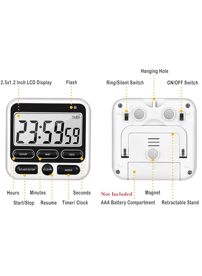 DHRUSIMI - DHRUSIMI Digital Kitchen Timer with MuteLoud Alarm Switch ONOff Switch 12 Hour Clock Alarm Memory Function Count Up Count Down for Kids Teachers Cooking Large LCD Display Strong Magnet Black - Image 1