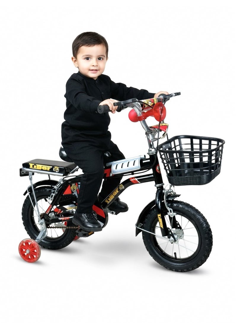 تايجر دراجة أطفال تايجر 12 بوصة مع سلة أمامية وكرسي خلفي – مناسبة للأعمار 2 إلى 5 سنوات - Image 1