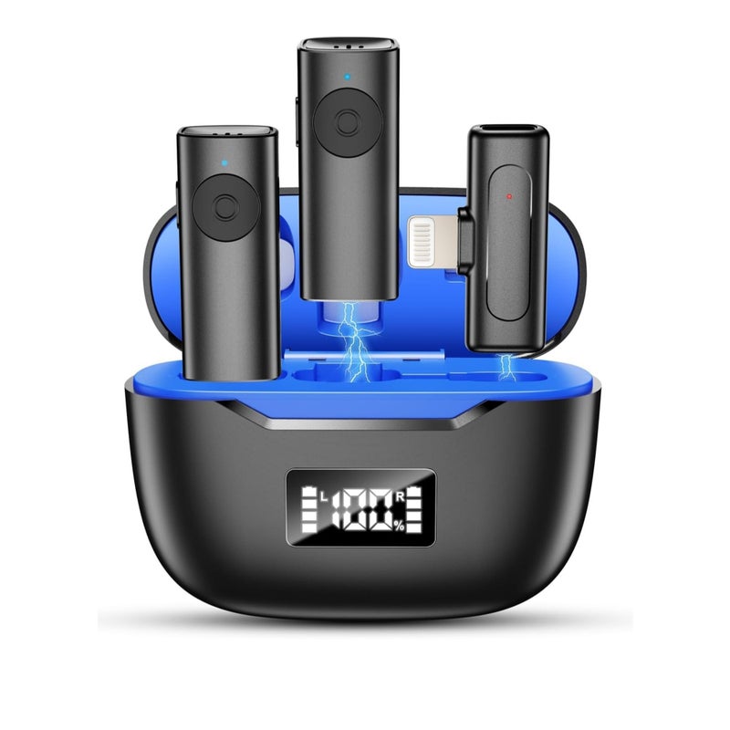 SOLARAE Wireless Lavalier Microphone for iPhone iPad, 2 Pack Lapel Microphone Built-in Noise Reduction Chip, 28H, LED Display, Plug-Play, Auto-Sync Wireless Clip Mic for Video Recording/Interviews/Vlog - Image 1