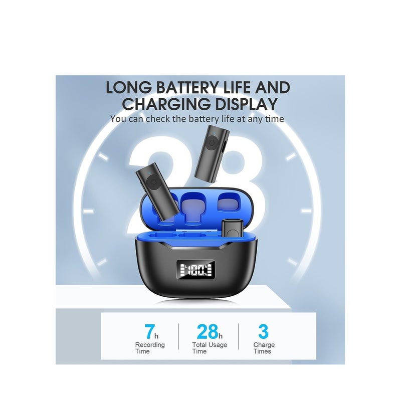 SOLARAE Wireless Lavalier Microphone for iPhone iPad, 2 Pack Lapel Microphone Built-in Noise Reduction Chip, 28H, LED Display, Plug-Play, Auto-Sync Wireless Clip Mic for Video Recording/Interviews/Vlog - Image 4