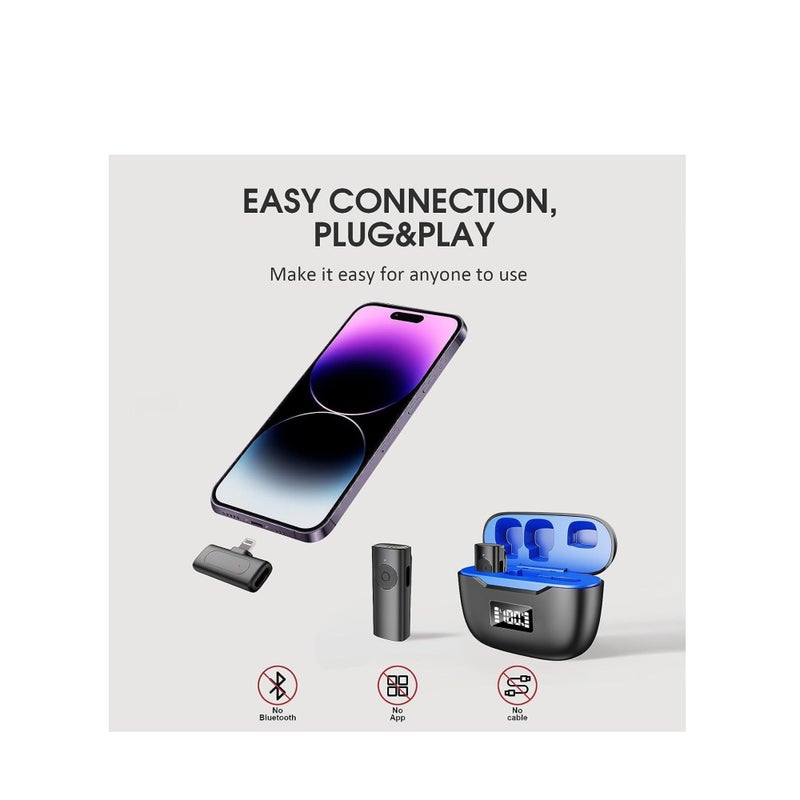 SOLARAE Wireless Lavalier Microphone for iPhone iPad, 2 Pack Lapel Microphone Built-in Noise Reduction Chip, 28H, LED Display, Plug-Play, Auto-Sync Wireless Clip Mic for Video Recording/Interviews/Vlog - Image 3