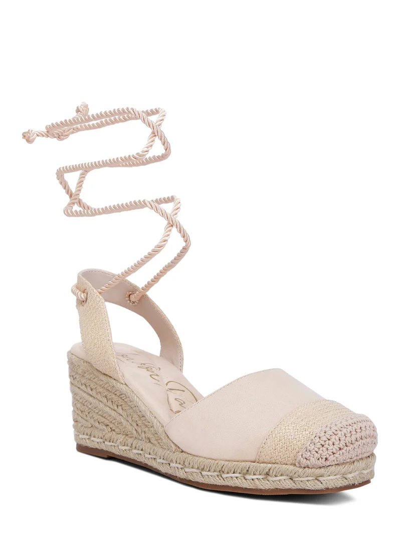 London Rag Lace-Up Crochet Espadrilles in Beige