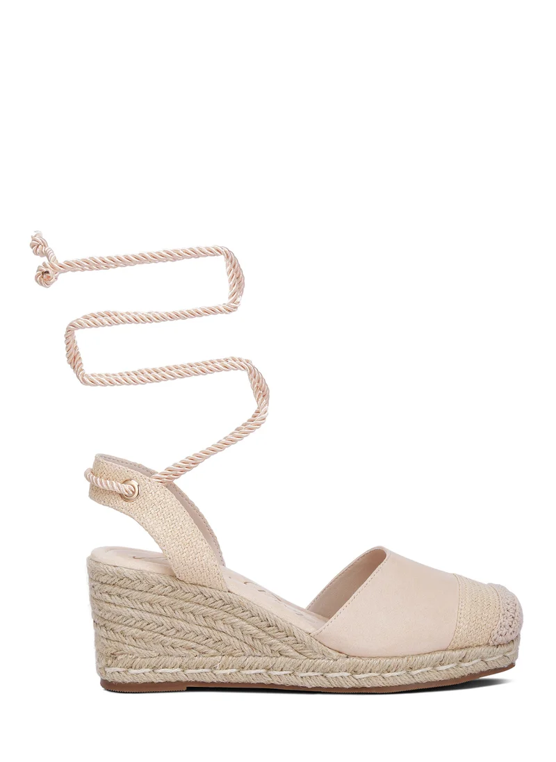 London Rag Lace-Up Crochet Espadrilles in Beige