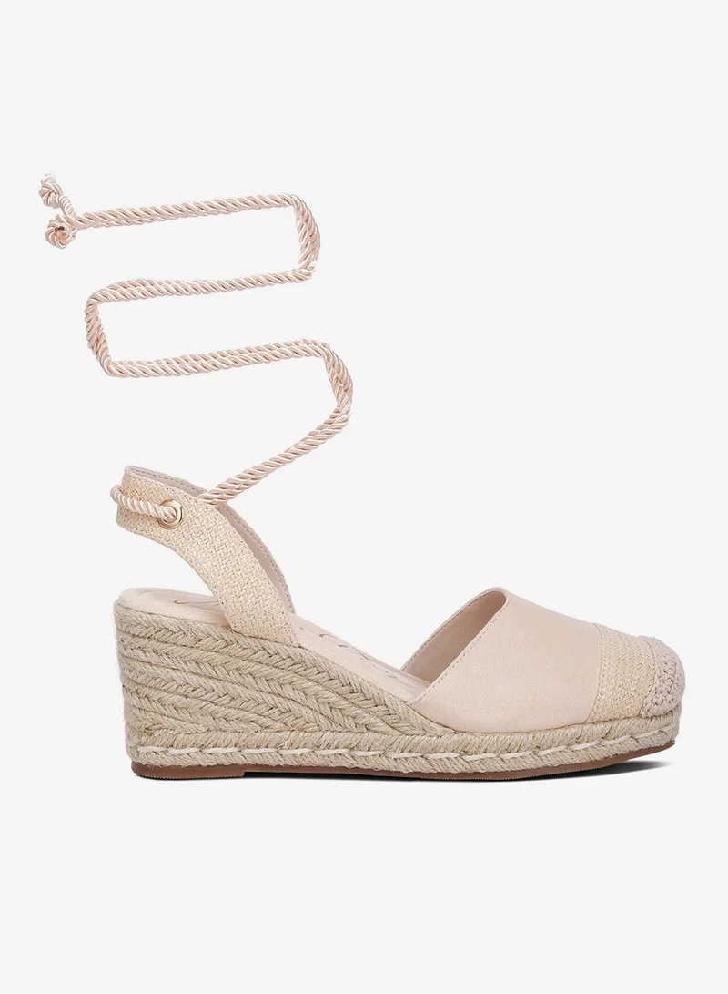 Lace-Up Crochet Espadrilles in Beige