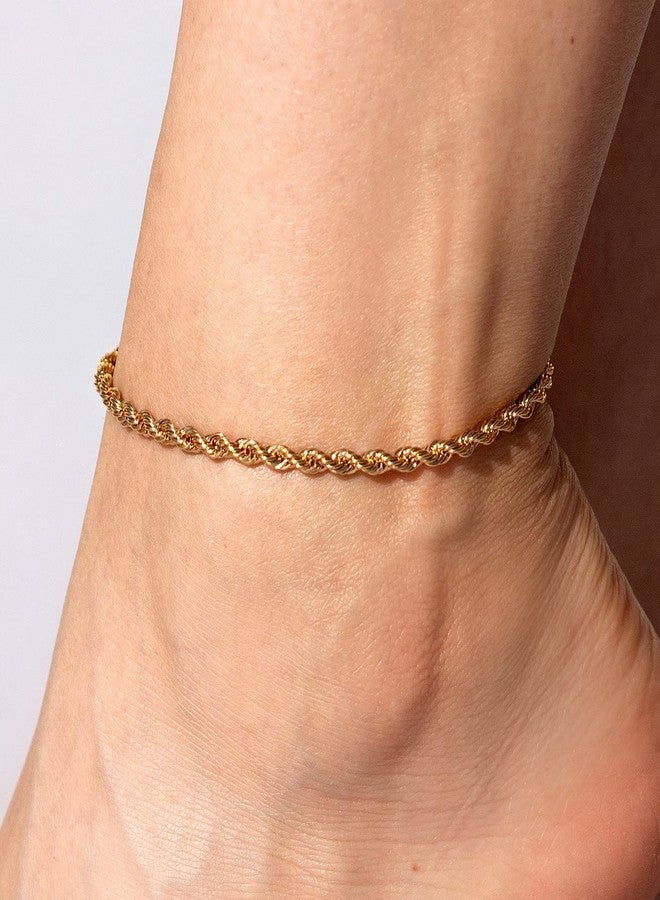 LIFETIME JEWELRY 4mm Rope Chain Anklet for Women & Men 24k Gold Plated Bracelet (9) - Image 4