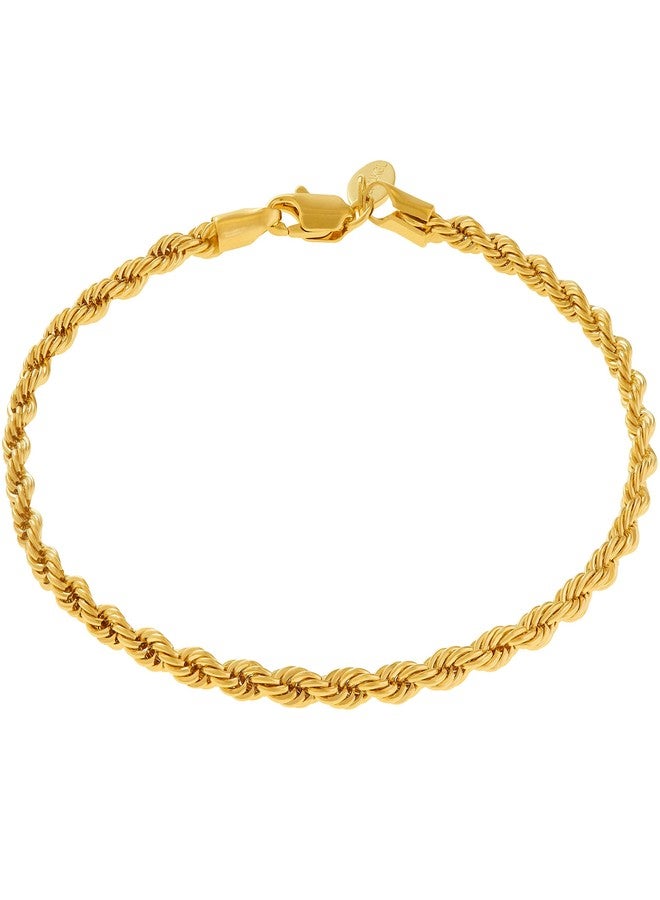 LIFETIME JEWELRY 4mm Rope Chain Anklet for Women & Men 24k Gold Plated Bracelet (9) - Image 1