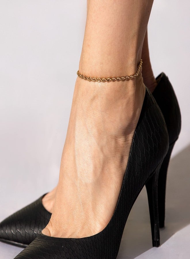 LIFETIME JEWELRY 4mm Rope Chain Anklet for Women & Men 24k Gold Plated Bracelet (9) - Image 5