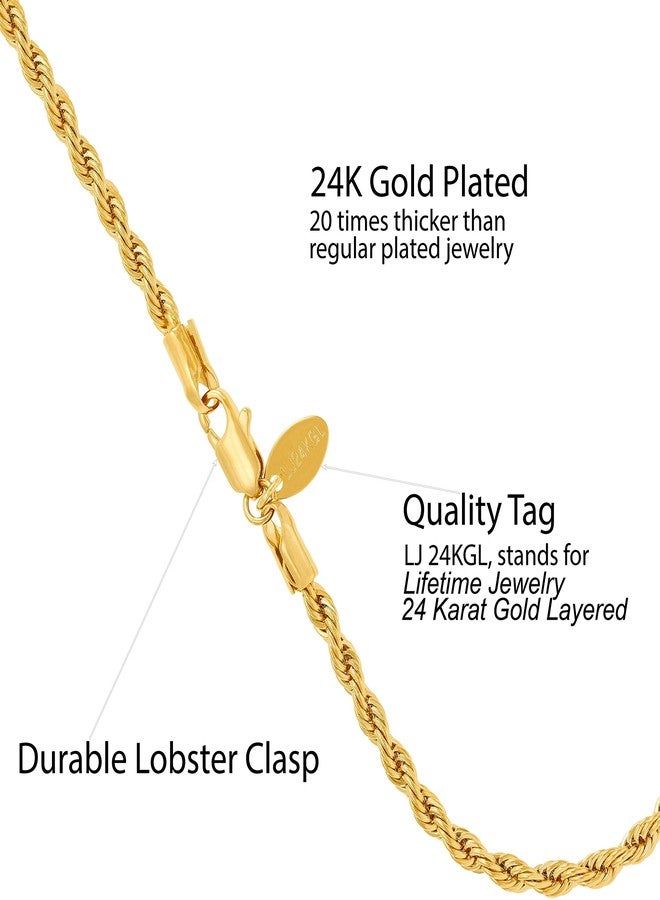 LIFETIME JEWELRY 4mm Rope Chain Anklet for Women & Men 24k Gold Plated Bracelet (9) - Image 3