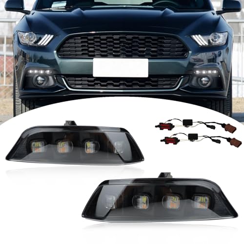 BINQIGOO LED Front Bumper Fog Light Compatible with Ford Mustang 2015 2016 2017 Switchback White Daytime Running Light Amber Turn Signal Lamp
