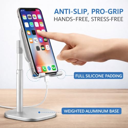 Mizi Cell Phone Stand - Adjustable Angle & Height Desk Phone Holder Dock Compatible with iPhone 17/16/15 Pro Max, Samsung Galaxy, iPad, Switch & All Smartphones (3.5–10 Inch) - White - Image 4