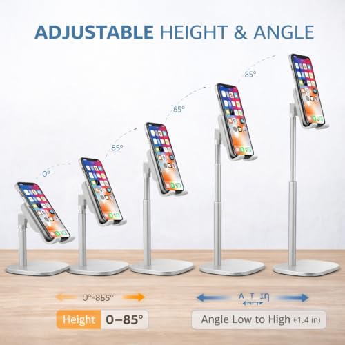 Mizi Cell Phone Stand - Adjustable Angle & Height Desk Phone Holder Dock Compatible with iPhone 17/16/15 Pro Max, Samsung Galaxy, iPad, Switch & All Smartphones (3.5–10 Inch) - White - Image 2