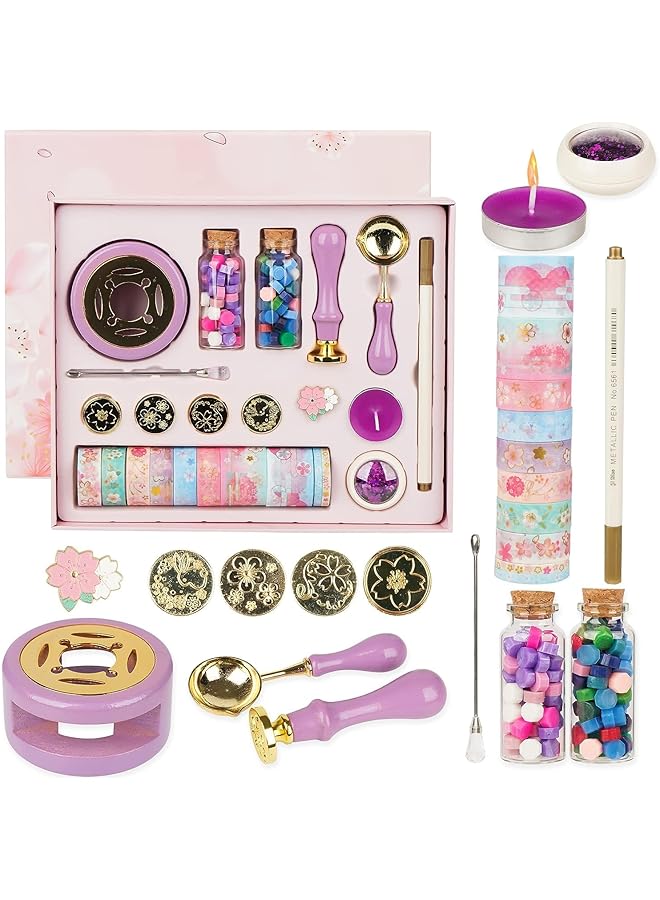 erorex Wax Seal Stamp Kit Wax Seal Beads With Wax Seal Stamp Sealing Wax Warmer Wax Seal Metallic Pen Wax Seal Kit With Gift Box Birthday Gift And Decoration For Girls Purple - Image 1