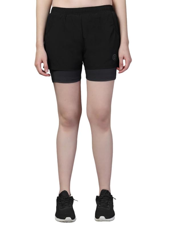 CHKOKKO Gym Shorts for Women Workout Sports Running Quick Dry Fit Double Layer Inner Compression with Pockets Lightweight Wear Black Dark Grey S - Image 1