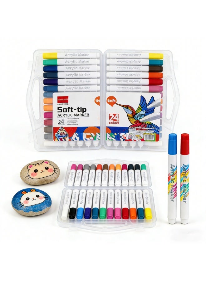 WAKYME Acrylic Paint Pens Paint Markers Set with Plastic Box Bright Colors with Strong Coverage Quick Marker Pens Drying Round Graffiti Pens for Glass Metal Wood - Image 1