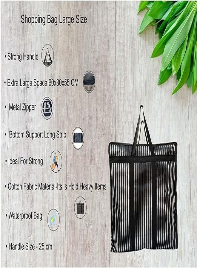 MARQUEONN® Multipurpose Large Big Heavy Duty Toy Clothes Files Picnic Shopping Storage Organizer Grocery Vegetable Canvas Reusable Shopper Bag with Strong Handles and Base with Zip (Pack of 1) - Image 5
