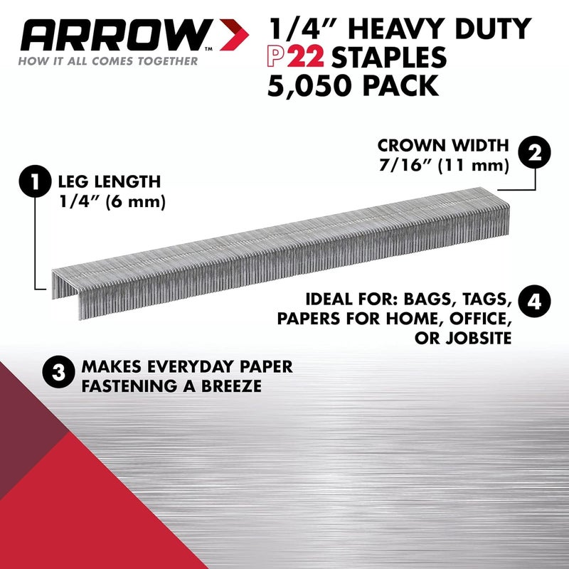 Arrow Fastener Arrow 224 Heavy Duty P22 Staples for Use with Plier-Type Paper and Bag Staplers in Restaurants, Offices, Classrooms, 5050-Pack, 1/4-Inch Leg Length, 7/16-Inch Crown Width - Image 2