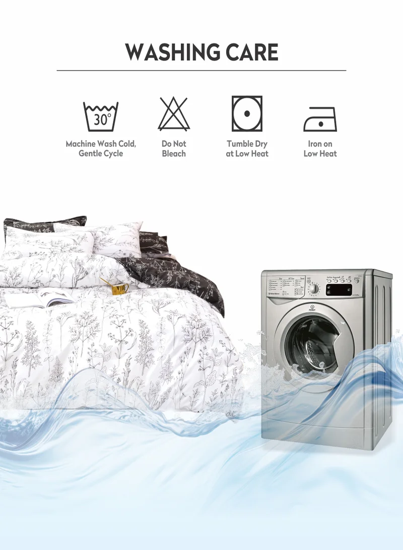 Donetella Duvet Cover Set 4-Pcs Single Size Printed Bed Set With 1 Duvet Cover(160 x 220 CM) 1 Fitted Sheet 1 Pillow Sham And 1 Pillow Case (Without Filler),White Pearl