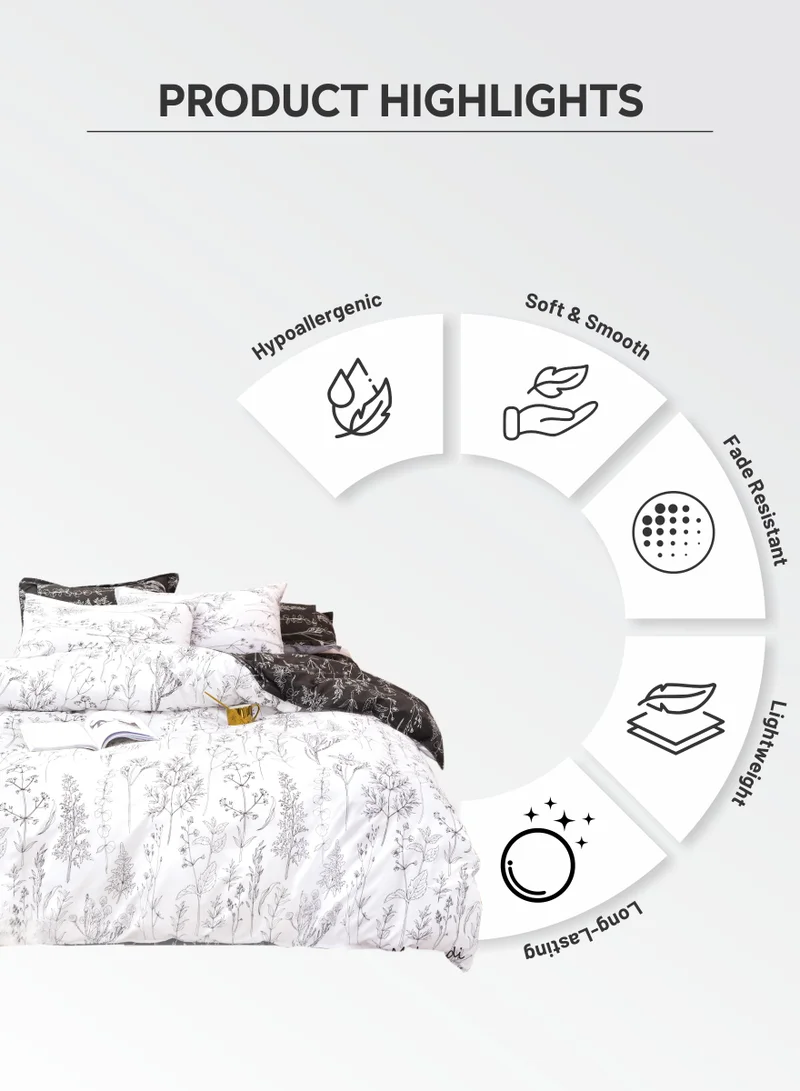 Donetella Duvet Cover Set 4-Pcs Single Size Printed Bed Set With 1 Duvet Cover(160 x 220 CM) 1 Fitted Sheet 1 Pillow Sham And 1 Pillow Case (Without Filler),White Pearl