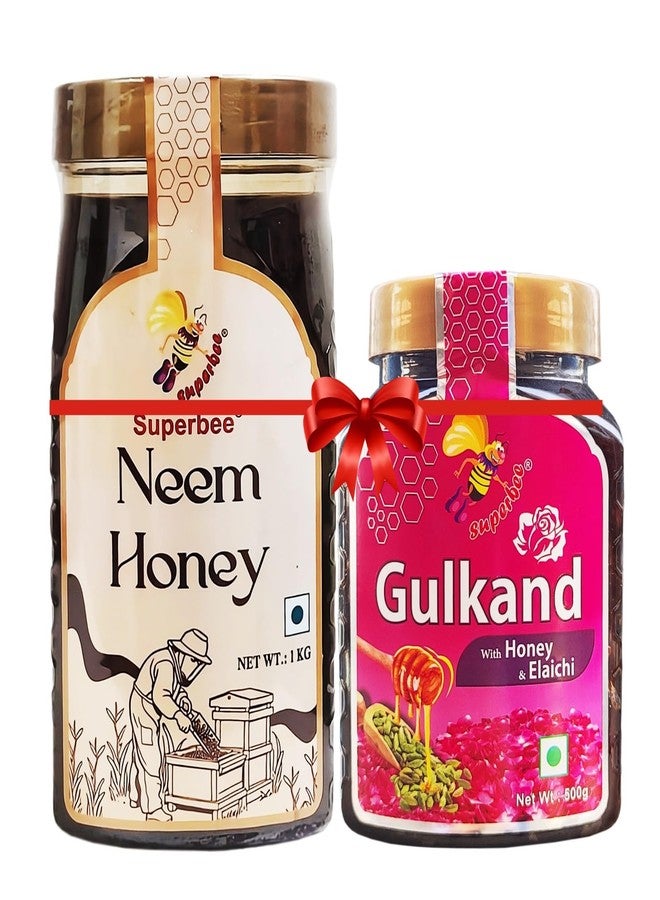 Superbee Diwali Gift Pack Buy Neem Honey 1 kg & Get Free Gulkand With Honey & Eliechi 500 gm - Image 1