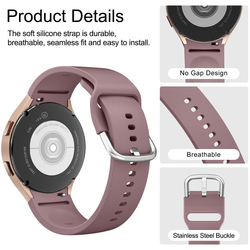 AK 4Pack Bands Compatible with Samsung Galaxy Watch 7 40mm 44mm, 20mm Soft Silicone No Gap Sport Band Replacement Strap for Galaxy Watch 7 6 5 4 FE Band Women Men (4Pack A) - Image 4