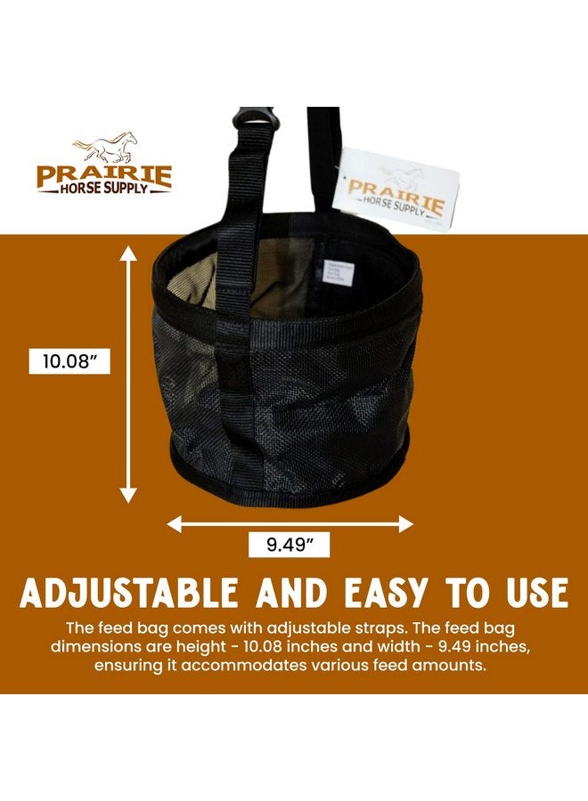 Prairie Horse Supply Adjustable Horse Feed Bag with Comfort Neck Pad - Heavy Duty, Durable Canvas Grain Feedbag, Essential for Controlled Feeding - Suitable for Small, Medium, Large Horses and Ponies