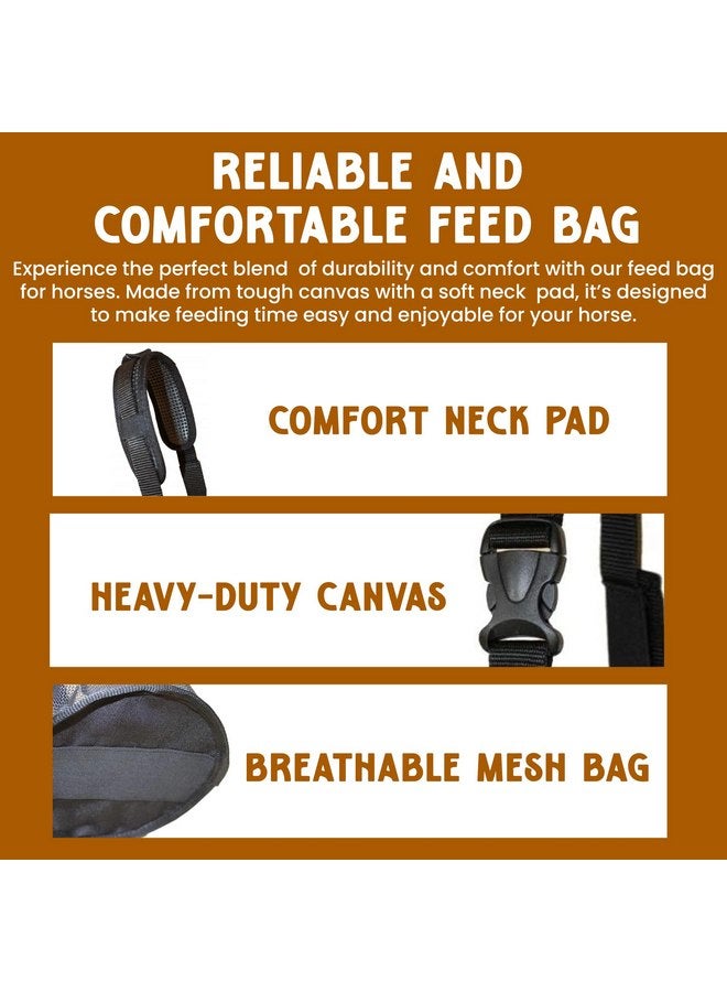 Prairie Horse Supply Adjustable Horse Feed Bag with Comfort Neck Pad - Heavy Duty, Durable Canvas Grain Feedbag, Essential for Controlled Feeding - Suitable for Small, Medium, Large Horses and Ponies