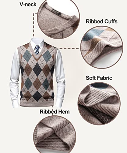 Herothorn Mens Thick Argyle Sweater Vests Classic V-Neck Knitwear Sleeveless Pullover Autumn Winter Warm Tank Tops Camel - Image 4