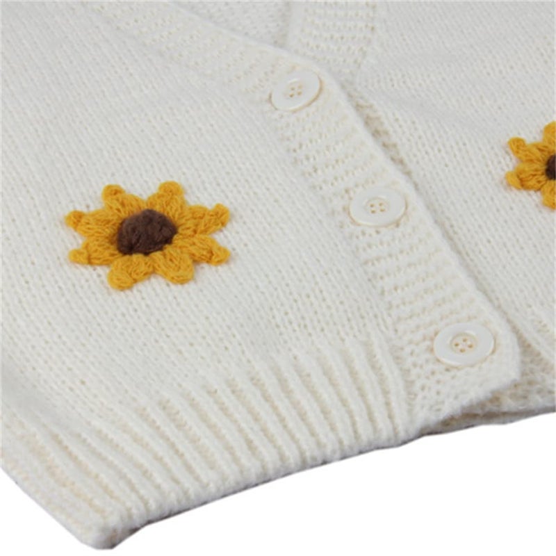HOULENGS Women's Kawaii Flower Embroidered Button Down Cardigan Sweater Long Sleeve V Neck Knitted Crop Sweater Coat Sunflowers One Size - Image 4