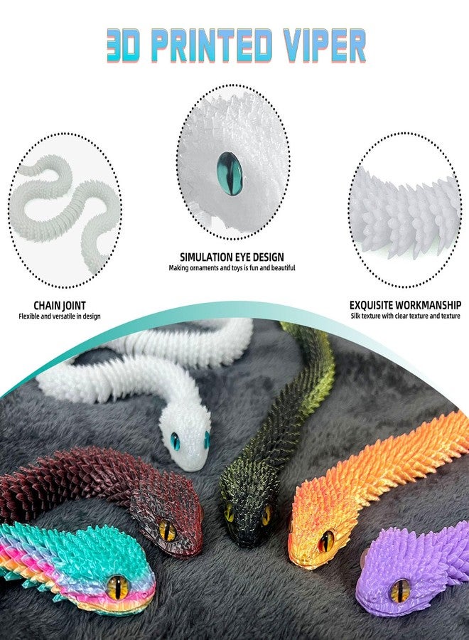 Binvin 3D Printed Animals-Snake Viper,3D Printed Snake Toys 3D Printed Articulated Snake 3D Printed Animals Animal Model Ornaments Creative Funny Toy Festival Gift for Frends (Luminous Blue, 20.2 Inch) - Image 5