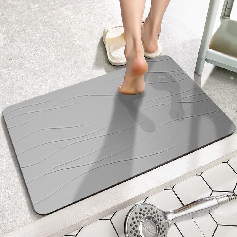 TMOHRA Stone Bath Mat,Fast-Drying Diatomaceous Earth Shower Mat, Non-Slip Super Absorbent Bathroom Floor Mat, Quick Drying Mat Natural Easy to Clean for Bathroom Tub, Floor,Kitchen,Home Decor (Grey 2) - Image 1
