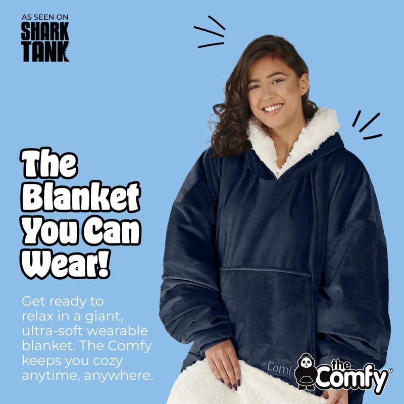 THECOMFY Original | Sherpa Lined Microfiber Fleece Wearable Blanket, Oversized Design with Hood and Pocket from Shark Tank - Image 3