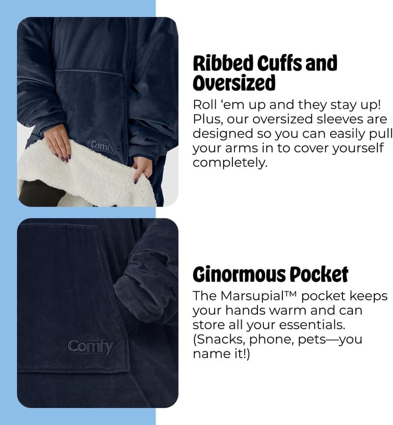 THECOMFY Original | Sherpa Lined Microfiber Fleece Wearable Blanket, Oversized Design with Hood and Pocket from Shark Tank - Image 5
