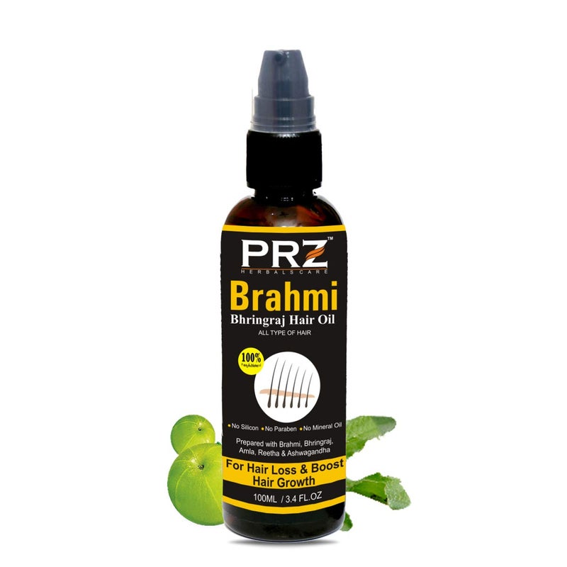 PRZ Brahmi BHRINGRAJ Hair Oil For Unisex (100 ML)- ALL TYPE OF HAIR -ALL TYPE OF HAIR - For Hair Loss & BoParabens, No Mineral Oil, No Silicon Oil, No Chemicals) ost Hair Growth (No - Image 3