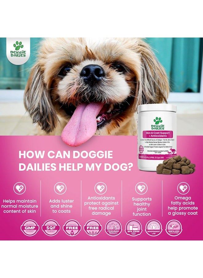Doggie Dailies Skin & Coat Supplement + Antioxidant Support, 225 Soft Chews, Salmon Oil For Dogs Skin And Coat With Collagen, Omega 3, Krill Oil, Biotin, & Coconut Oil For Dogs (Salmon)  - Image 3
