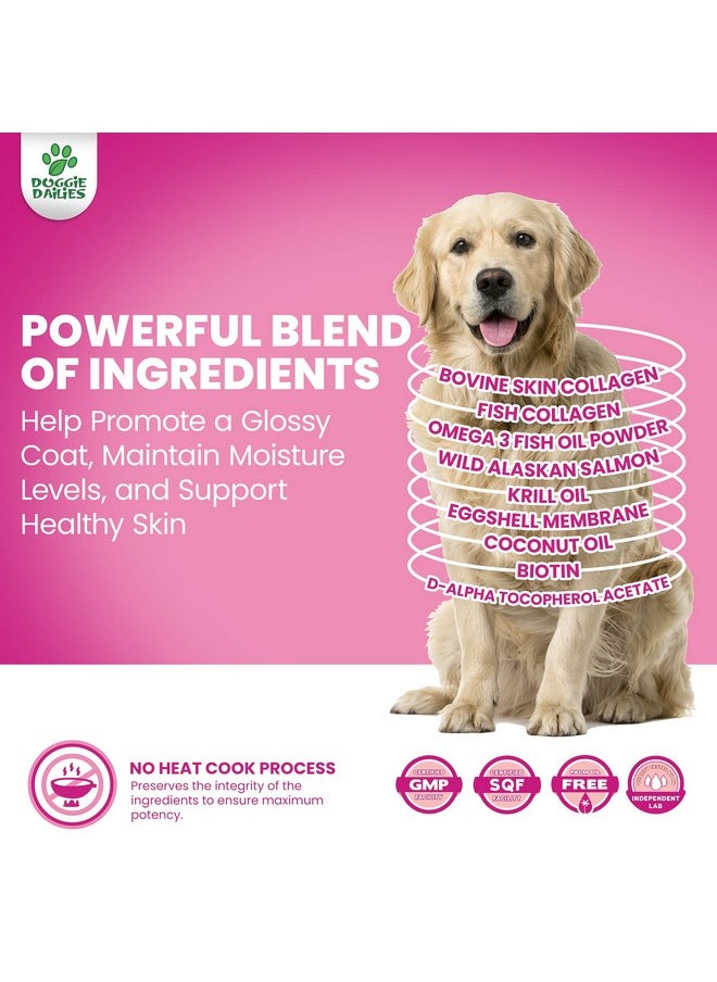 Doggie Dailies Skin & Coat Supplement + Antioxidant Support, 225 Soft Chews, Salmon Oil For Dogs Skin And Coat With Collagen, Omega 3, Krill Oil, Biotin, & Coconut Oil For Dogs (Salmon)  - Image 5
