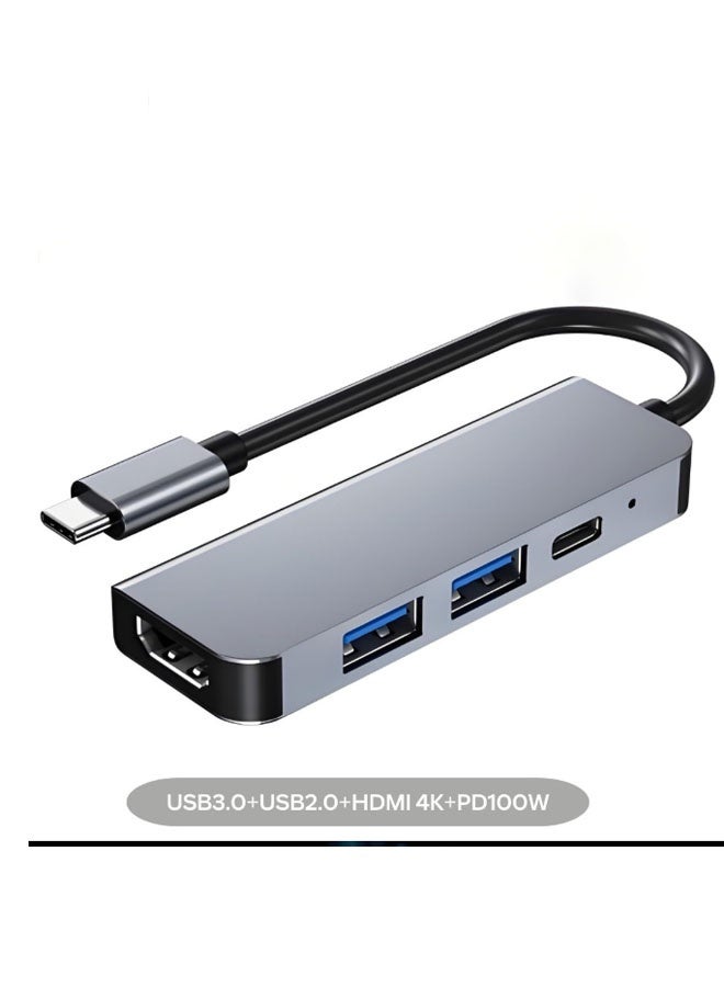 CX موزع/مقسم HDMI 4K 4 في 1 من Type-C إلى HDMI/USB مزدوج/USB-C، قاعدة توسيع من Type-C إلى HDMI عالية الدقة (رمادي) - Image 1