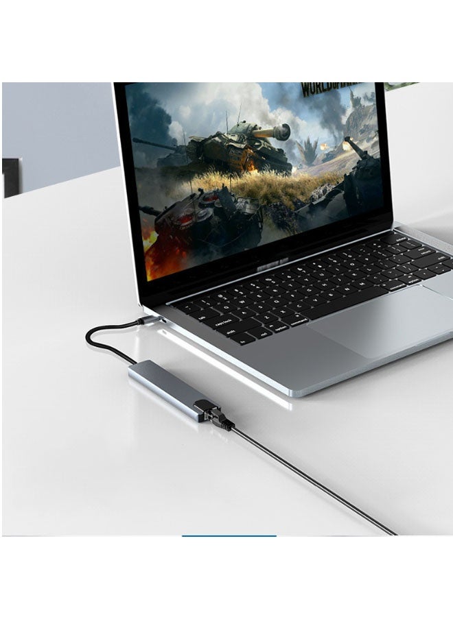 CX موزع/مقسم HDMI 4K 4 في 1 من Type-C إلى HDMI/USB مزدوج/USB-C، قاعدة توسيع من Type-C إلى HDMI عالية الدقة (رمادي) - Image 2