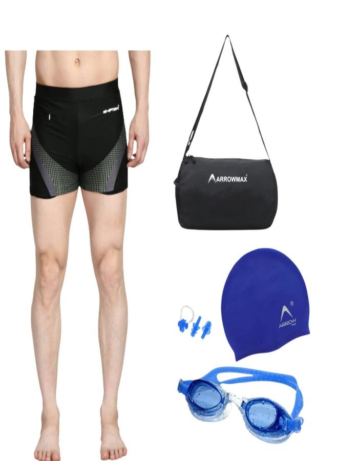 SHIFTER Swimming Costume Trunks Shorts for Men | Anti Fog Swimming Goggles | Silicone Swim Cap for Kids Adults | Earplugs Noseplugs Set Swimming Combo Kit with Carry Duffle Gym Bag (2X-Large, Blue) - Image 1