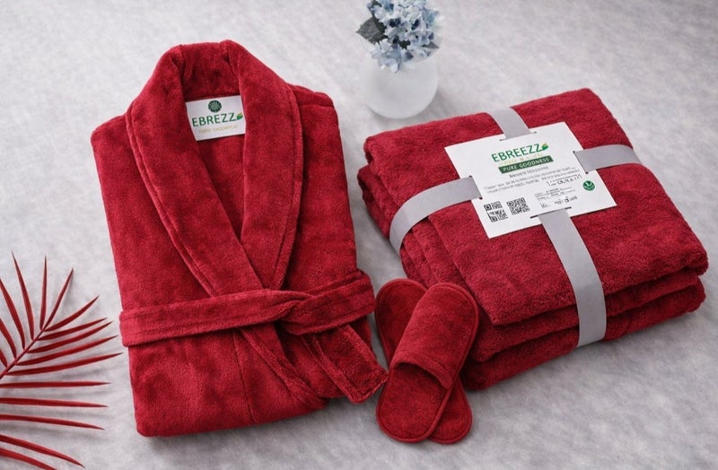 EBREEZZ Premium Cotton Luxury Bath Set – Bathrobe, Towels & Slippers - Image 1