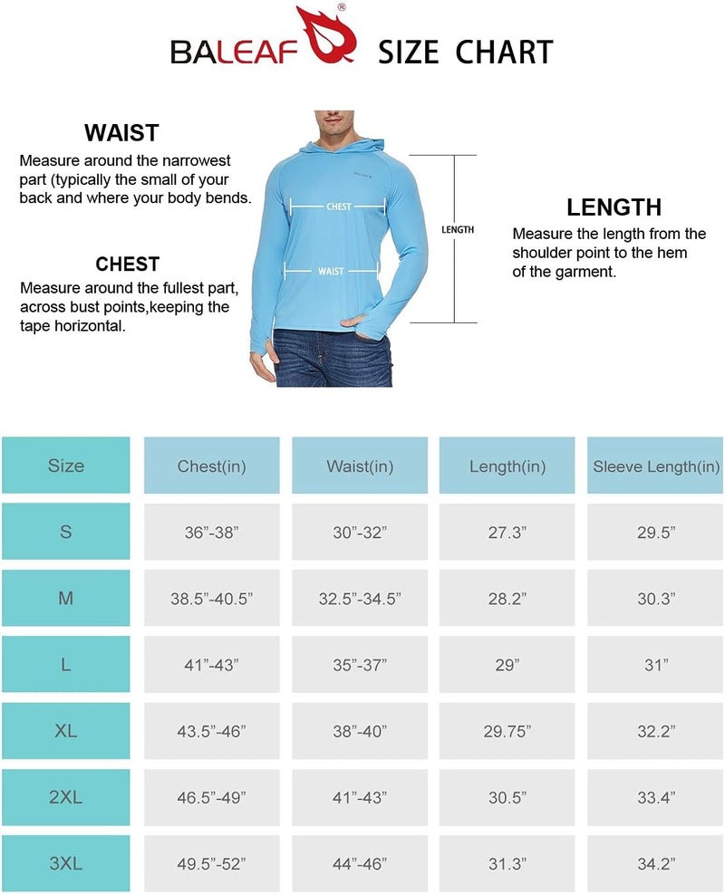 Baleaf Men's Sun Protection Hoodie Shirt UPF 50+ Long Sleeve UV SPF T-Shirts Rash Guard Fishing Swimming Lightweight - Image 4