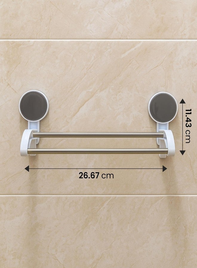 LEAWALL حامل مناشف مزدوج ذاتي اللصق من Leawall للحمام، يُثبت على الحائط بدون حفر، مزود بقضبان من الفولاذ المقاوم للصدأ وحوامل بلاستيكية، منظم حمام بدون حفر للحمام والمطبخ (قطعتان، 10.5 بوصة) - Image 4