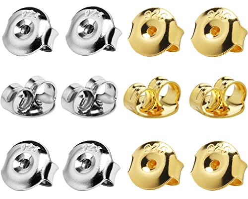 DELECOE 14K Gold Plated Earring Backs Replacements 925 Sterling Silver Hypoallergenic Secure Gold Earring Backs Locking for Studs Earrings