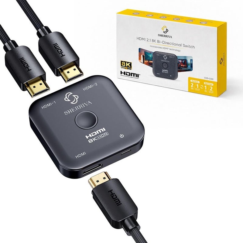 10K 8K HDMI Switch - HDMI Switch 2 in 1 Out, HDMI Splitter Switcher, Bi-Directional HDMI Hub, Supports 8K@60Hz, 4K@240Hz, Compatible with PS5/4, Xbox, Fire Stick, Apple TV, Projector - Image 1