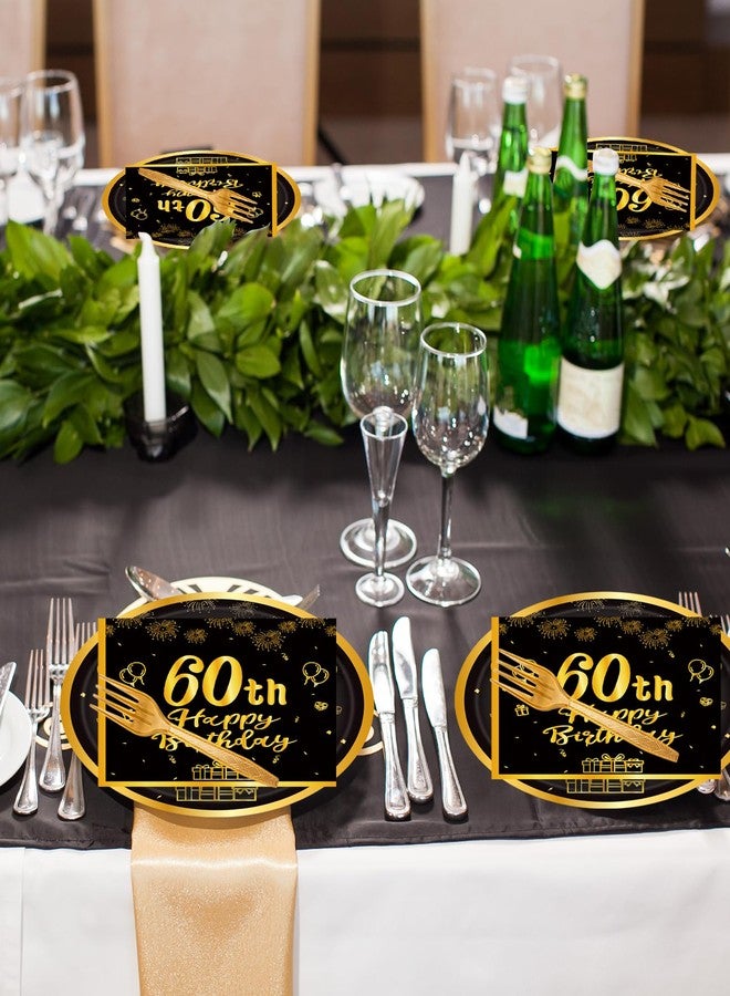 LDFDRT 60pcs 60th Birthday Party Paper Plates and Napkins Forks Black Gold Dessert Cake Plates Party Decorations Supplies Serves 20 Guest - Image 4