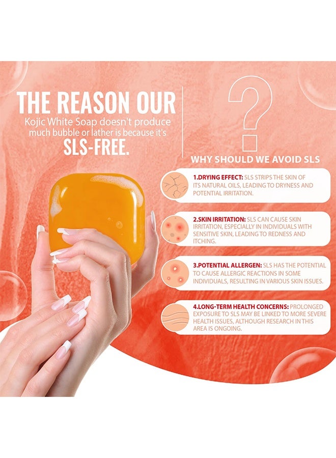 وايت صابون تفتيح البشرة حمض الكوجي ، للبشرة المتوهجة والإشراق ، والبقع الداكنة ، وتجديد شباب البشرة ، وتفاوت لون البشرة | أقصى قوة ، خالية من SLS ، خالية من البارابين ، (100 جم / 2 بار) - Image 4