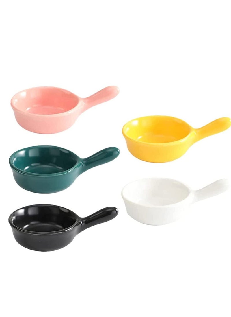 SYOSI - Ceramic Sauce Dishes Chip & Dip Sets Colorful Mini Bowl Set Ketchup Side Dish Tableware Condiment Relish Plate Seasoning Soy Sauce Dishes Stackable Ramekins with Grip Handle (Colorful 5 Pcs) - Image 1